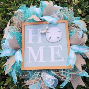 Sand Dollar Home Wreath, Deco Mesh Wreath, Front Door Decor Wreath.